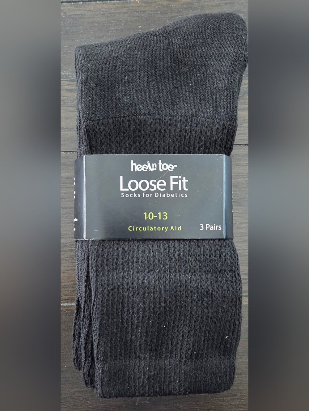HeelnToe Loose Fit Black Diabetic Socks - 3 Pairs